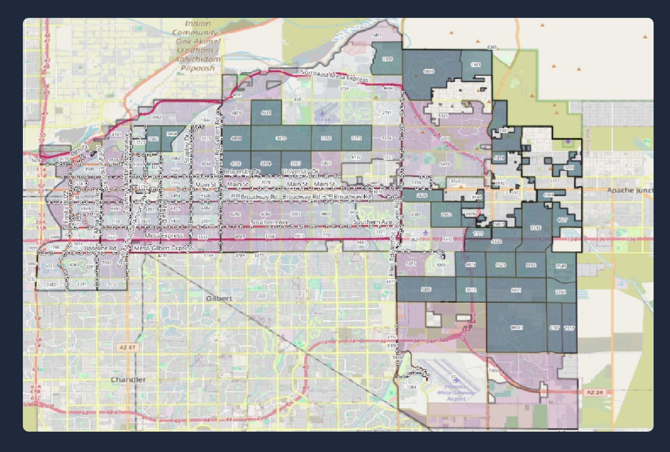 Underserved census tracts in eastern Mesa